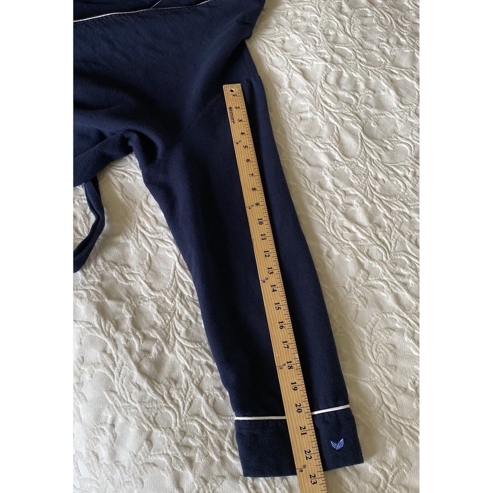Petite Plume Robe Women M Navy Blue Flannel 100% Cotton Belted Short Pockets - Picture 13 of 13